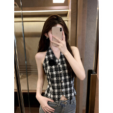 批发实价已保护 一字肩挂脖吊带背心女纯欲甜辣妹性感抹胸上衣小香风