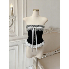 批发实价已保护 法式宫廷风蕾丝花边抹胸背心女<b class='q'>秋</b>冬小众性感收腰上衣