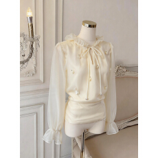 批发实价已保护 法式温柔风荷叶边系带蝴蝶结<b class='q'>衬衫</b>女洋气小衫<b class='q'>长袖</b>上衣