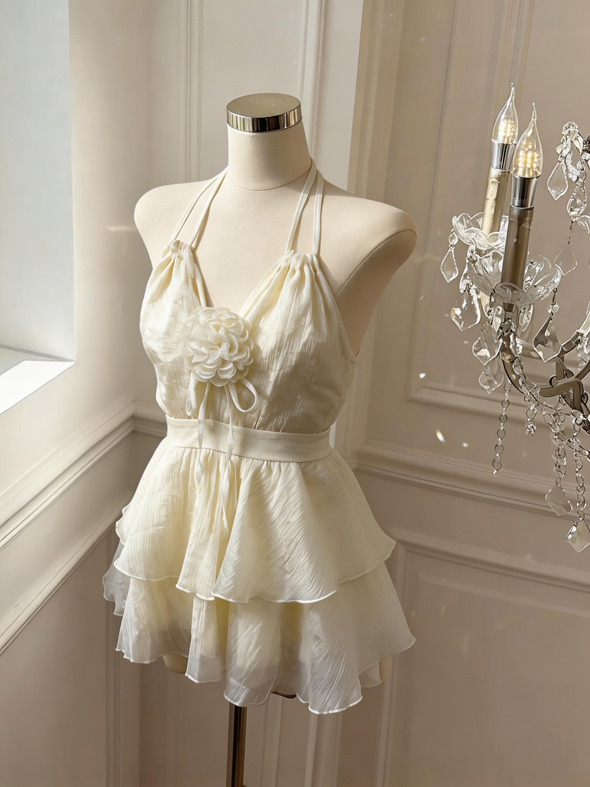 정가 있음 보호 순수한 욕망 바람 3 차원 꽃 행침 목 캐미솔 허리 수축 슬림해 보이는 민소매 쇼트 스타일 맨위