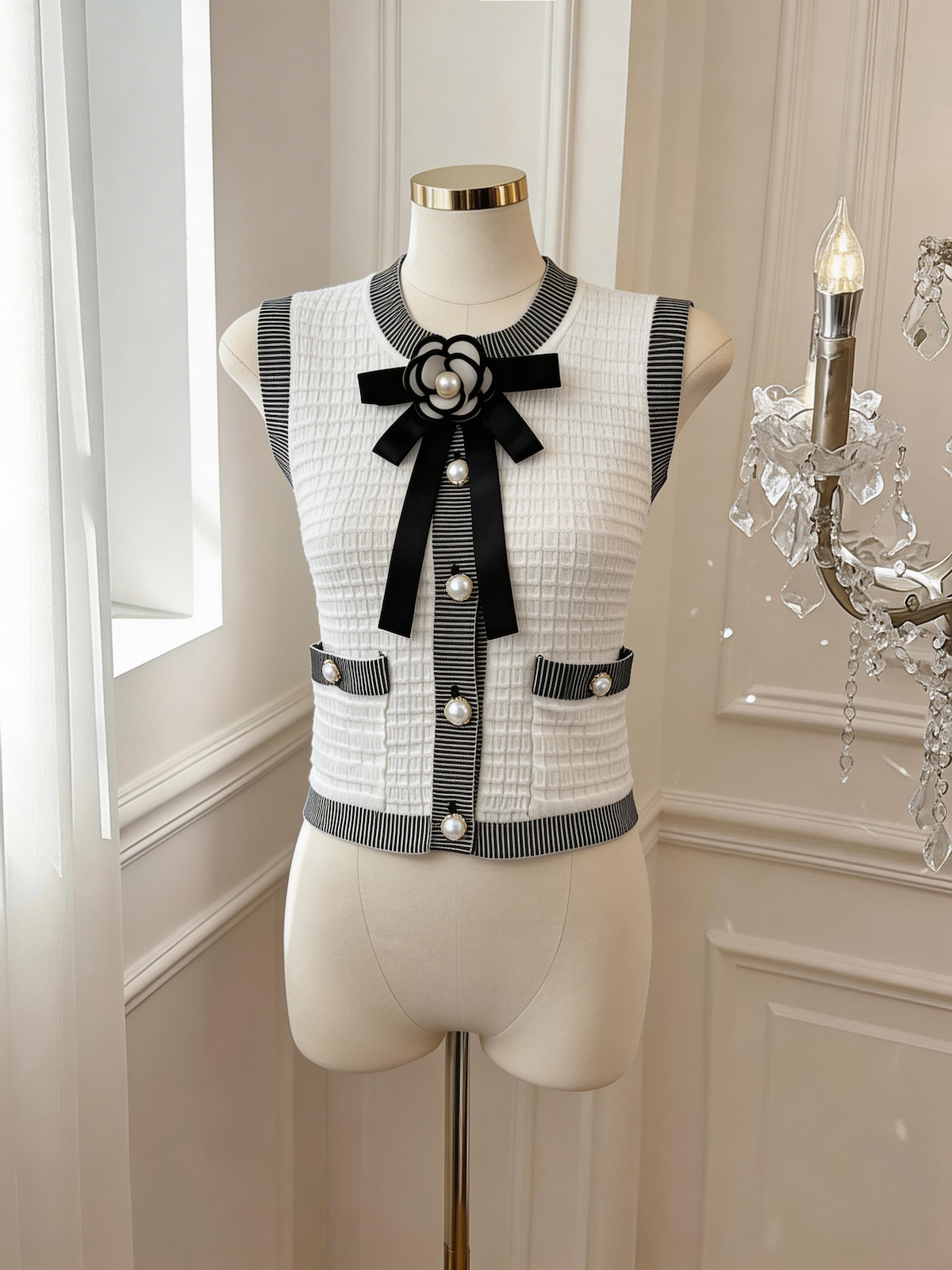 정가 있음 보호 무거운 작업 꽃 얼음 실크 티셔츠 여름 한국 스타일 하이웨이스트 쇼트 스타일 나비 매듭 라운드 넥 니트 스웨터 트렌디