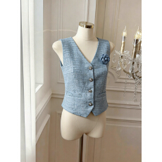 批发实价已保护 法式小香风气质马甲女夏季V领无袖背心设计感短款上衣