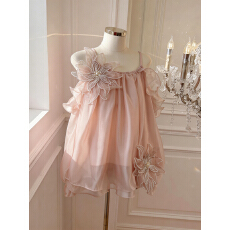 批发实价已保护 上衣女<b class='q'>夏季</b>新款纯欲风高级感立体花朵衬衫宽松显瘦