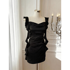 批发实价已保护 法式性感缎面荷叶边飘带吊带<b class='q'>连衣</b>裙女夏度假收腰a字裙