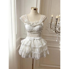 批发实价已保护 网红套装甜美钉珠荷叶花边网纱肩带胸垫吊带背心女