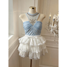 批发实价已保护 重工烫钻挂脖修身<b class='q'>蕾丝</b>无袖上衣女+<b class='q'>蕾丝</b>花边蛋糕短裙