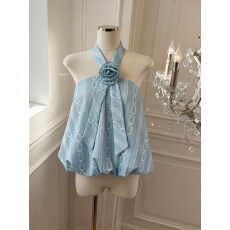 批发实价已保护 花苞挂脖吊带背心女纯欲辣妹一字肩抹胸小上衣绝美