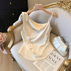 批发实拍 纯欲醋酸<b class='q'>缎面</b>荡领吊带背心女夏季新款法式性感内搭无袖上衣