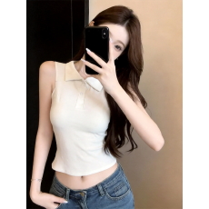 批发实价已保护 POLO领背心夏季无袖高级感<b class='q'>打底衫</b>内搭上衣女带胸垫