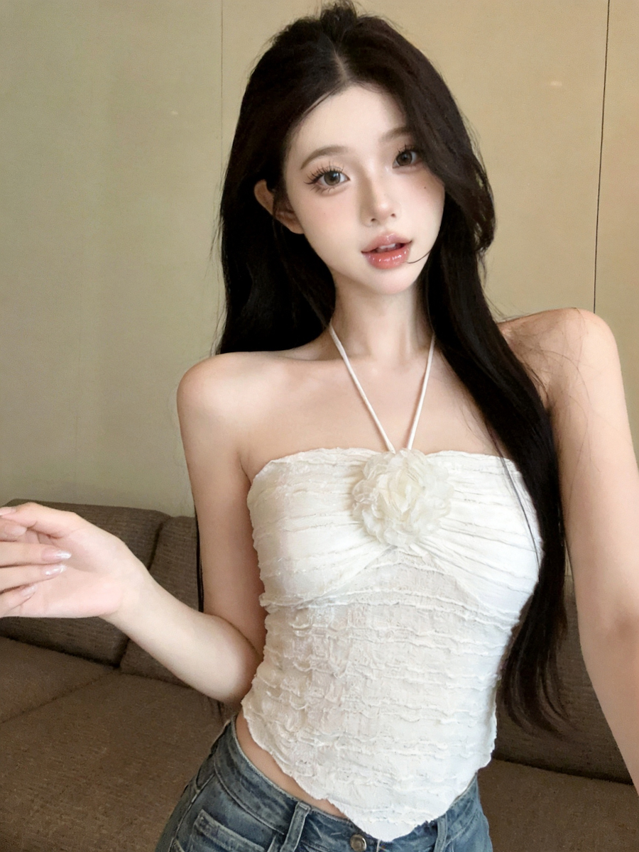 정가 있음 보호 달콤함 꽃 외국 가스 행침 목 조끼 여성 순수한 욕망 바람 여름 핫걸 슬림해 보이는 포장 가슴 맨위