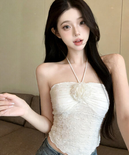 정가 있음 보호 달콤함 꽃 외국 가스 행침 목 조끼 여성 순수한 욕망 바람 여름 핫걸 슬림해 보이는 포장 가슴 맨위