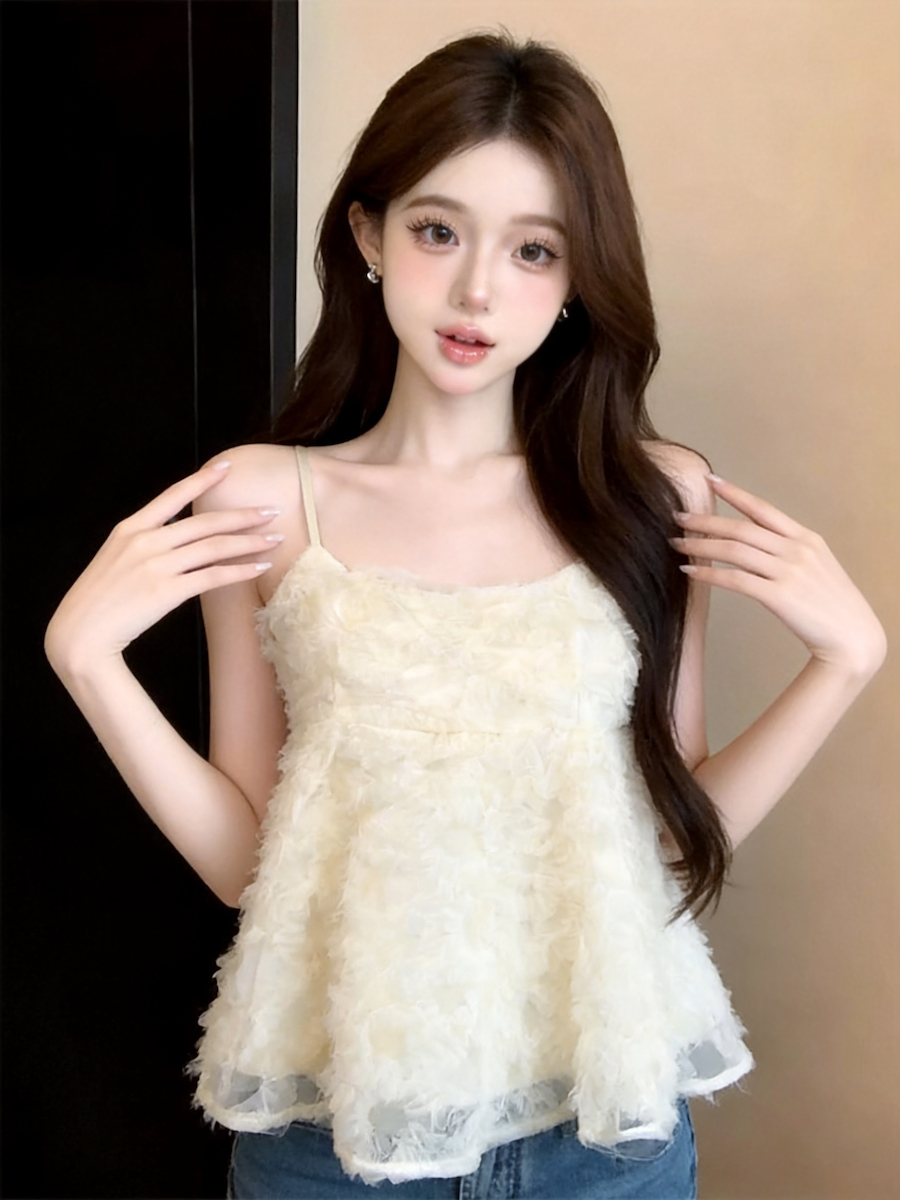 정가 있음 보호 순수한 욕망 달콤함 소녀 바람 망사 캐미솔 맨위 여성 여름 달콤함 인형 셔츠