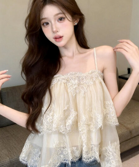정가 있음 보호 부드러운 바람 무거운 작업 다중 레이어 레이스 캐미솔 여름 디자인 센스 불규칙 맨위