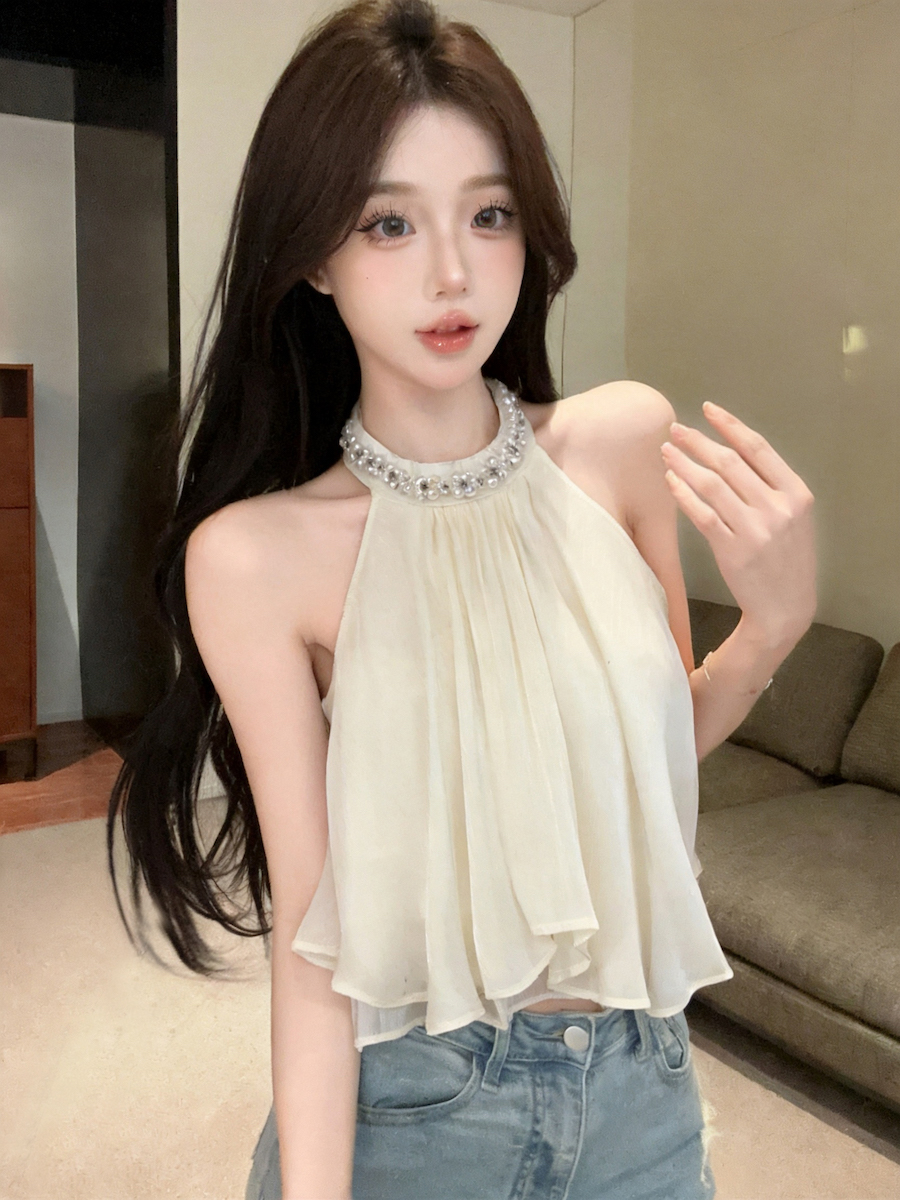 정가 있음 보호 프랑스식 분위기 센스 행침 목 진주 시폰 셔츠 여성 여름 수준 프릴 인형 셔츠 맨위
