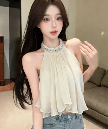 정가 있음 보호 프랑스식 분위기 센스 행침 목 진주 시폰 셔츠 여성 여름 수준 프릴 인형 셔츠 맨위