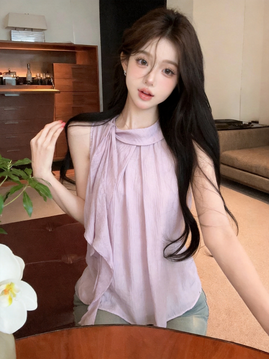 정가 있음 보호 디자인 센스 리본 민소매 조끼 여성 셔츠 여름 외국 가스 연령 감소 Chic 잘 생긴 맨위