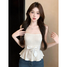 批发实价已保护 名媛纯欲蝴蝶结显瘦针织抹胸裙吊带女绝美一字肩上衣