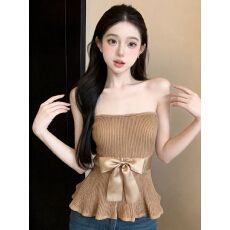 批发实价已保护 名媛纯欲蝴蝶结显瘦针织抹胸裙吊带女绝美一字肩上衣