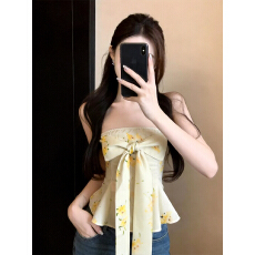 批发实价已保护 港系蝴蝶结小碎花背心抹胸女夏弹力修身氛围感上衣