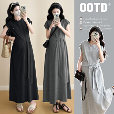 批发实拍2026夏季新款韩版时尚宽松<b class='q'>中长款</b>系带<b class='q'>孕妇</b><b class='q'>显瘦</b>连衣裙