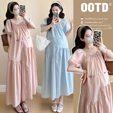 实拍2026夏季新款韩版时尚窜珠显瘦中长款孕妇连衣裙