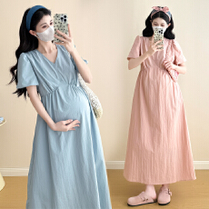 实拍2026夏季新款韩版时尚宽松中长款显瘦孕妇连衣裙