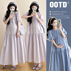 实拍2026夏季新款韩版时尚宽松中长款孕妇连衣裙