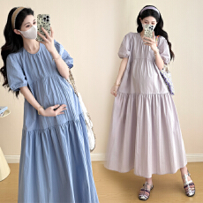 批发实拍2026<b class='q'>夏</b>季新款韩版时尚宽松中长款孕妇连衣裙