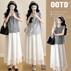 批发实拍现2026夏季新款韩版时尚<b class='q'>孕妇</b><b class='q'>格子</b><b class='q'>上衣</b>可开扣+花边<b class='q'>孕妇</b><b class='q'>裙</b>