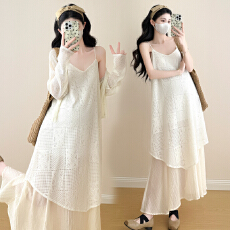 批发实拍2026春夏新款孕妇装韩系度假风时尚气质显瘦孕妇长裙+外搭