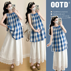 批发实拍2026夏季<b class='q'>孕妇装</b>新款格子韩版时尚宽松a字裙<b class='q'>孕妇</b><b class='q'>套装</b>