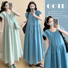 实拍2026孕妇装夏款连衣裙中长款韩版宽松潮妈孕妇连衣裙