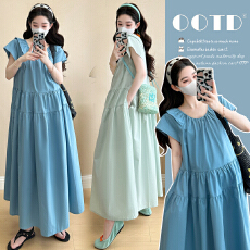 实拍2026孕妇装夏款连衣裙中长款韩版宽松潮妈孕妇连衣裙