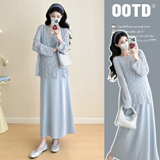 批发实拍2026春季新款韩版时尚宽松中长款<b class='q'>孕妇</b><b class='q'>两件套连衣裙</b>