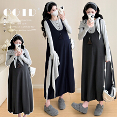 批发实拍2026早春新款韩版时尚孕妇呢子背心裙+孕妇针织3件套套装