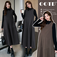 批发实拍2026早春新品孕妇装韩版时尚宽松薄款尼料孕妇连衣裙套装