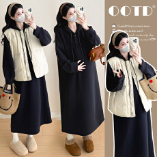 批发实拍现2025秋冬加绒加厚孕妇装韩版款子中长款+百搭休闲棉衣马甲