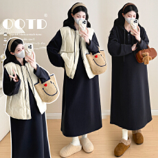 批发实拍现2025秋冬加绒加厚孕妇装韩版款子中长款+百搭休闲棉衣马甲