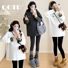 批发实拍现2025秋冬加绒孕妇装韩版绣花宽松中长款遮臀单穿打底上衣