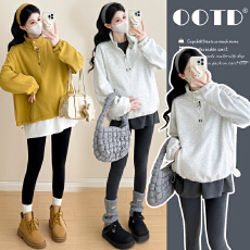 批发实拍现2025秋冬加绒新款时尚套头孕妇卫衣+加绒绣花长袖