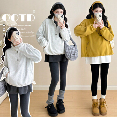 批发实拍现2025秋冬加绒新款时尚套头孕妇卫衣+加绒绣花中长款长袖