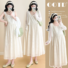 批发实拍现2026春<b class='q'>夏</b>新款韩版时尚绣花孕妇连衣裙+长袖外套