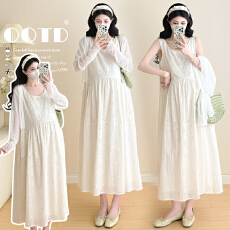 批发实拍现2026春<b class='q'>夏</b>新款韩版时尚绣花孕妇连衣裙+长袖花边拼接外套