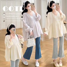 批发实拍现2026春季新款韩版时尚宽松中长款点点孕妇上衣