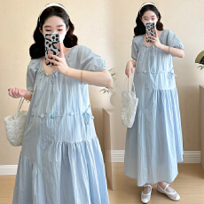 实拍2026夏季新款韩版时尚窜珠显瘦中长款孕妇连衣裙