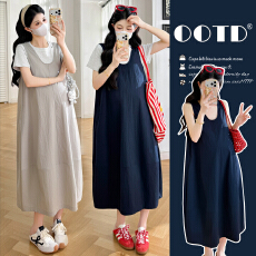 实拍现2026夏季新款韩版时尚宽松大码孕妇连衣裙套装