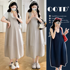 实拍现2026夏季新款韩版时尚宽松大码孕妇连衣裙套装