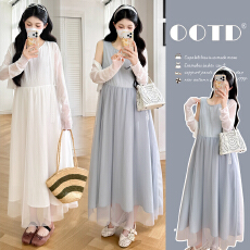 实拍现2026夏新款韩版时尚宽松大码孕妇连衣裙+花边外套