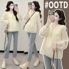 批发孕妇装<b class='q'>春</b>季2026新款小个子甜美气质减龄百搭遮肚长袖上衣