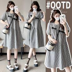 批发孕妇连衣裙2026新款孕妈高级穿搭法式宽松遮肚格子<b class='q'>长裙</b>夏季孕妇裙